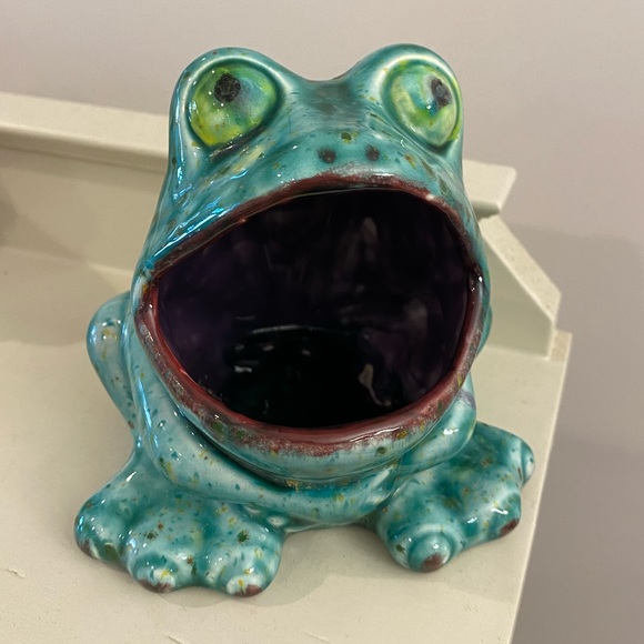 Ceramic frog sponge scrub holder kitchen frog splash drip glaze hobbyist piece - Picture 2 of 5